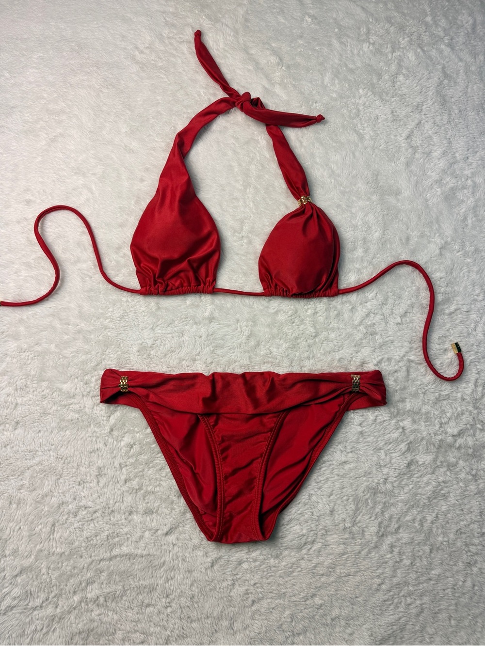 Vix Paula Hermanny Red Halter Triangle Bikini Set Brazillian Swimwear Designer